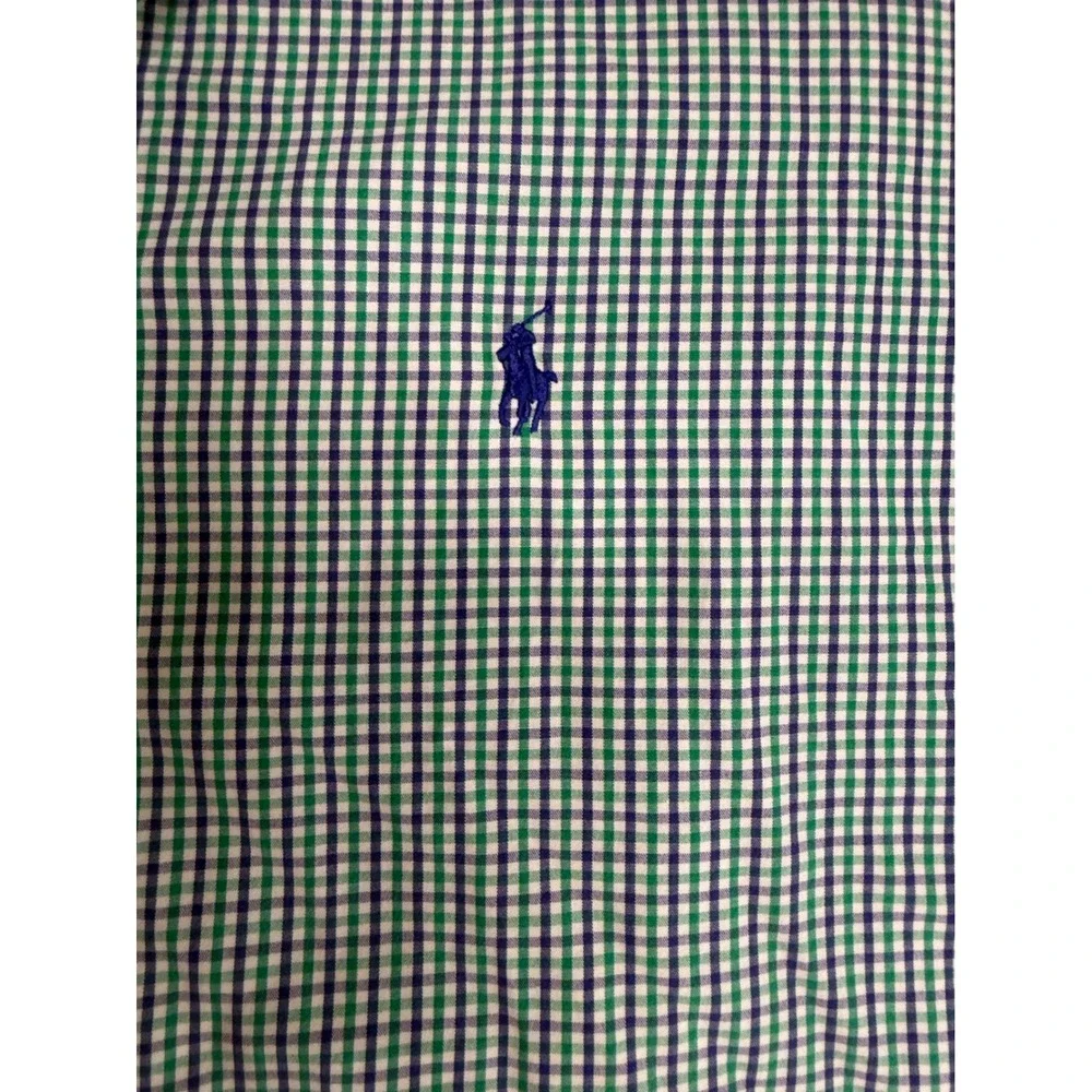 Ralph Lauren Blake M Green Purple Gingham Check Short Sleeve Button Down Shirt